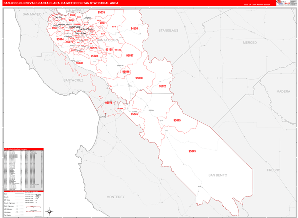 San Jose-Sunnyvale-Santa Clara Metro Area Wall Map